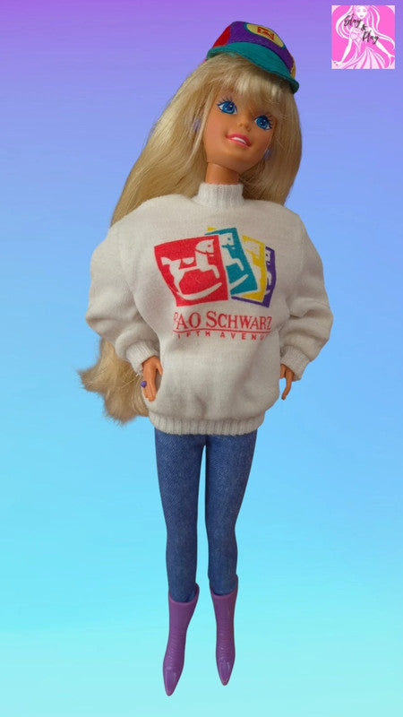🛍️✨ 1994 Shopping Spree FAO Schwarz Barbie | 90s Collector Doll | Retro Sweatshirt &amp; Cap Look ✨🛍️