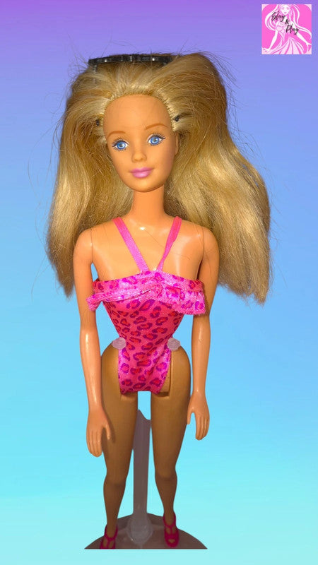 🏖️✨ 1998 Florida Vacation Barbie | 90s Leopard Print Swimsuit | Big Beach Curls &amp; Sunglasses ✨🏖️