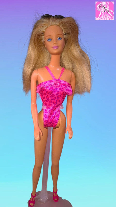 🏖️✨ 1998 Florida Vacation Barbie | 90s Leopard Print Swimsuit | Big Beach Curls &amp; Sunglasses ✨🏖️