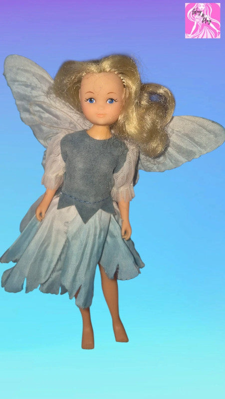 Vintage 1980s hornby flower fairy doll - elegant grey & silver petal dress