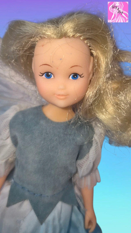 Vintage 1980s hornby flower fairy doll - elegant grey & silver petal dress