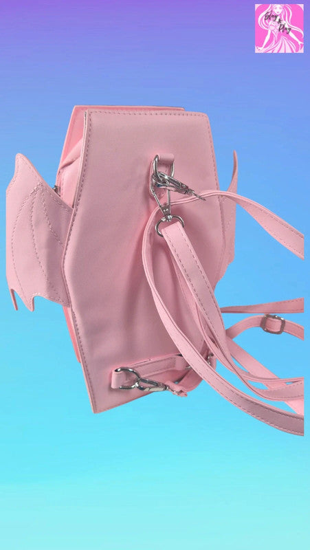 Pink Gothic Coffin Backpack with Bat Wings - Monster High Style Alternative Fashion